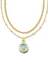 Davie Intaglio Gold Multi Strand Necklace in Light Sky Blue Glass Hummingbird