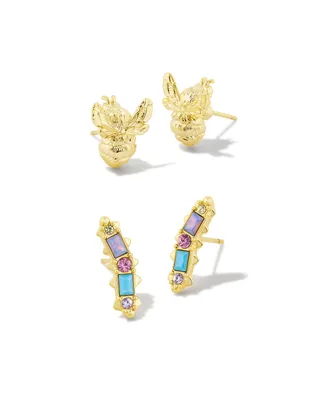 Devin Gold Crystal Stud Earring Set in Pastel Mix