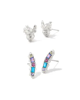 Devin Silver Crystal Stud Earring Set in Pastel Mix