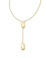 Framed Elisa Gold Y Necklace in Dark Blue Mother-of-Pearl