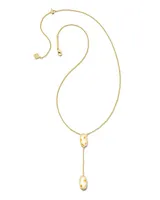 Framed Elisa Gold Y Necklace in Dark Blue Mother-of-Pearl