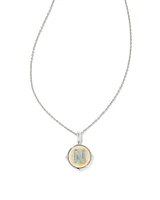 Letter N Silver Disc Reversible Pendant Necklace in Iridescent Abalone