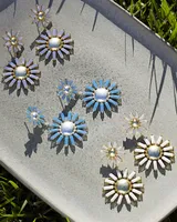Madison Daisy Gold Statement Earrings in White Opaque Glass