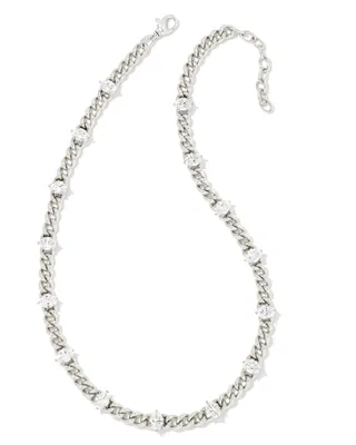Cailin Silver Crystal Chain Necklace in White Crystal