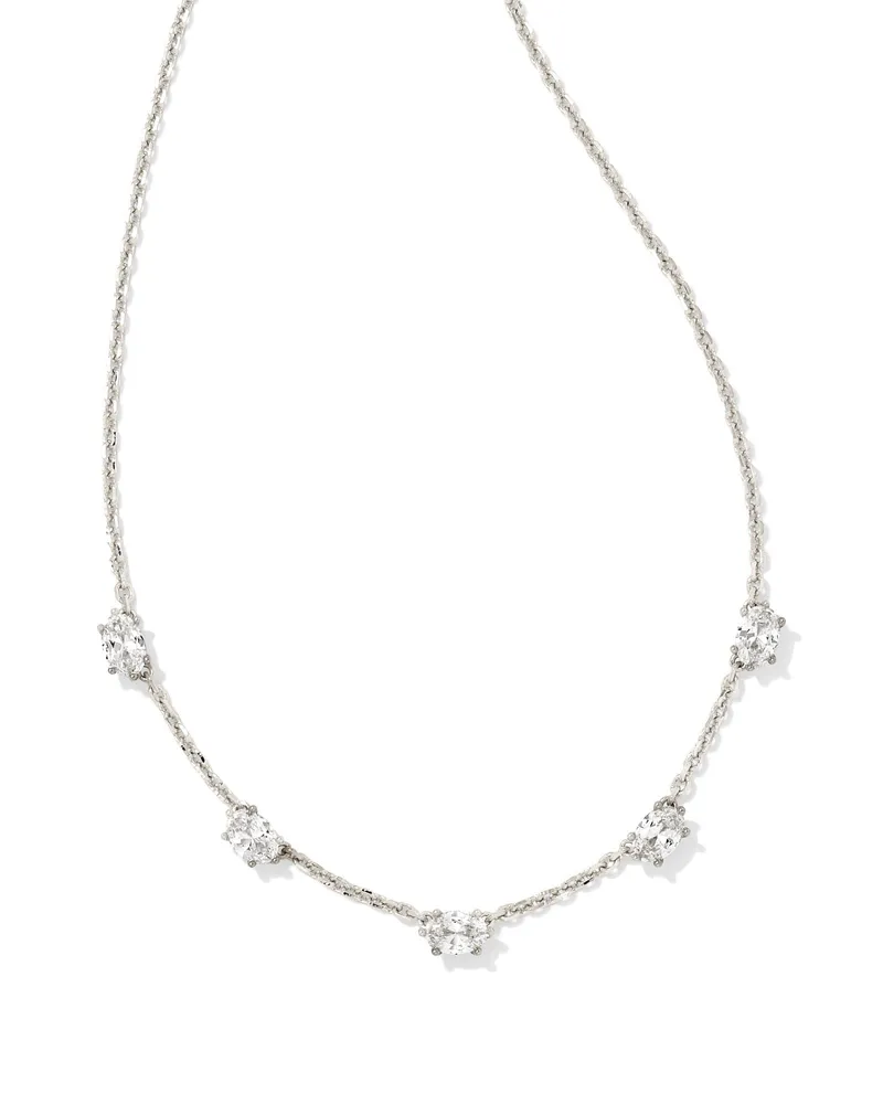 Cailin Silver Crystal Strand Necklace in White CZ