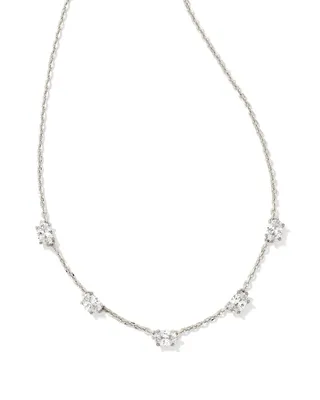 Cailin Silver Crystal Strand Necklace in White Crystal
