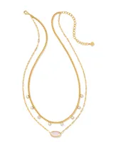 Framed Elisa Gold Multi Strand Necklace in Pink Opalite Illusion