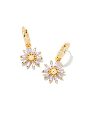 Madison Daisy Convertible Gold Huggie Earrings in Pink Opal Crystal