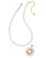 Madison Daisy Convertible Gold Pearl Statement Necklace in Pink Opal Crystal