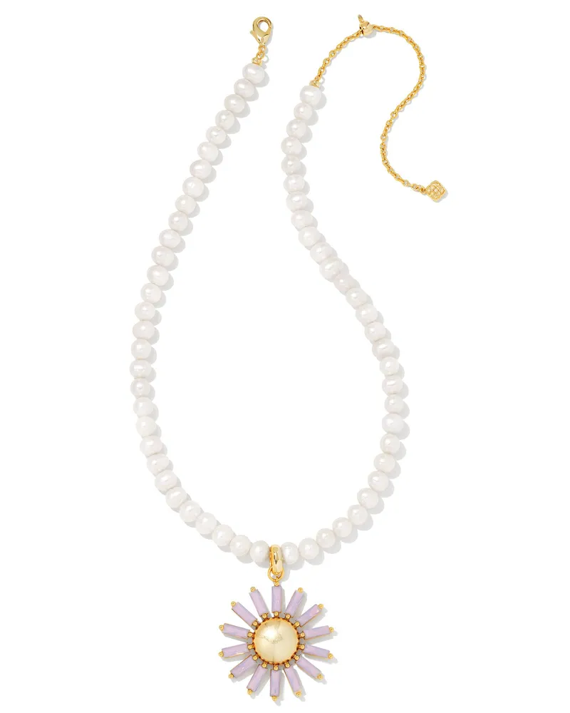 Madison Daisy Convertible Gold Pearl Statement Necklace in Pink Opal Crystal