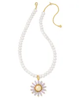 Madison Daisy Convertible Gold Pearl Statement Necklace in Pink Opal Crystal