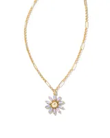 Madison Daisy Gold Short Pendant Necklace in Pink Opal Crystal