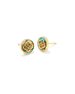 Stamped Dira Gold Stud Earrings in Abalone