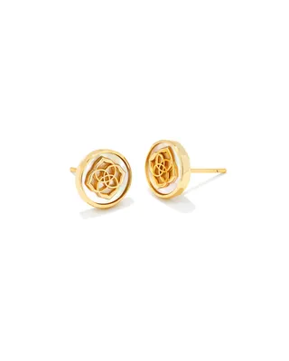 Stamped Dira Gold Stud Earrings in Ivory Mother-Of-Pearl