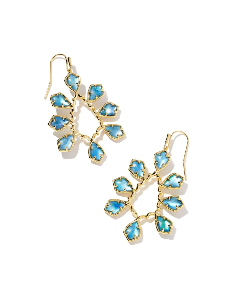 Camry Gold Open Frame Earrings in Dark Blue Mother-of-Pearl