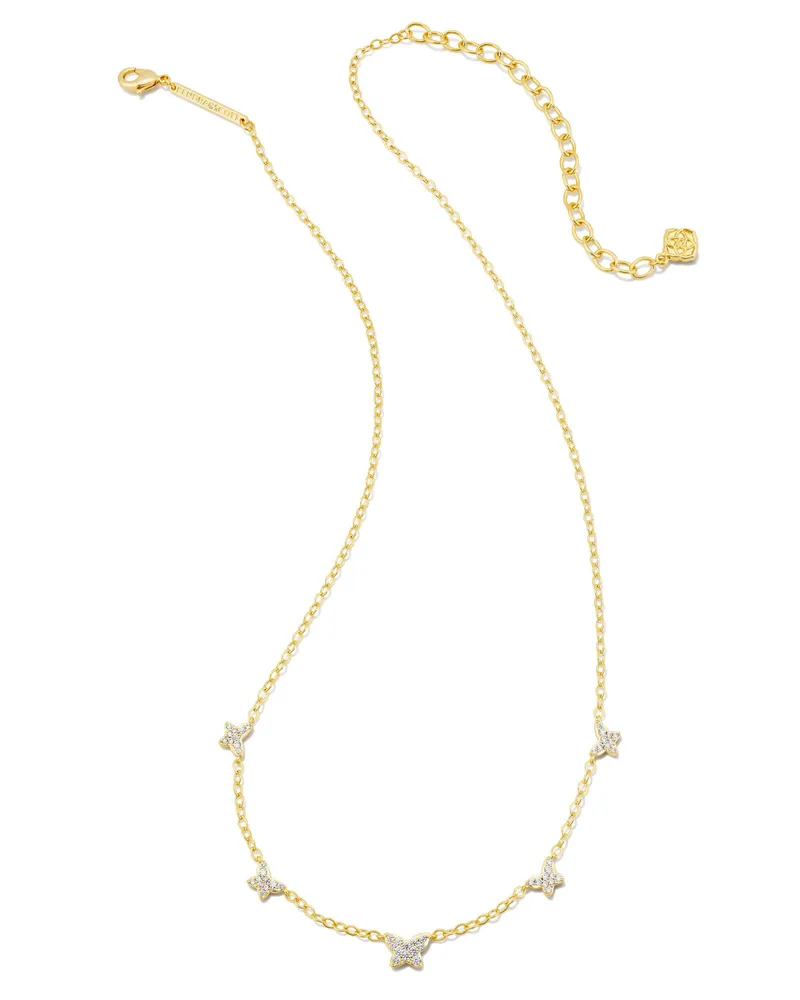 Lillia Crystal Butterfly Gold Strand Necklace in White Crystal