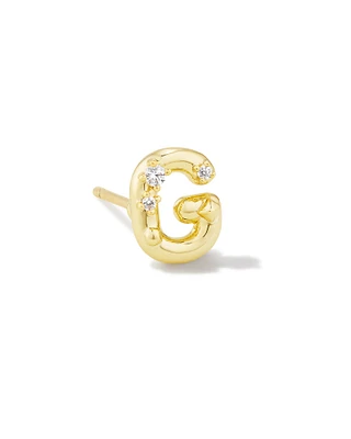 Crystal Letter G Gold Single Stud Earring in White Crystal