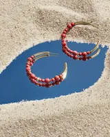 Jovie Gold Beaded Hoop Earrings in Bronze Veined Red and Fuchsia Magnesite