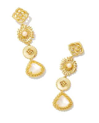 Brielle Gold Linear Drop Earrings in Ivory Mother-of-Pearl