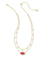 Elisa Gold Pearl Multi Strand Necklace in Bronze Veined Red and Fuchsia Magnesite