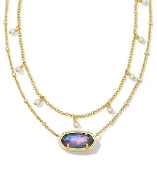 Elisa Gold Pearl Multi Strand Necklace in Lilac Abalone