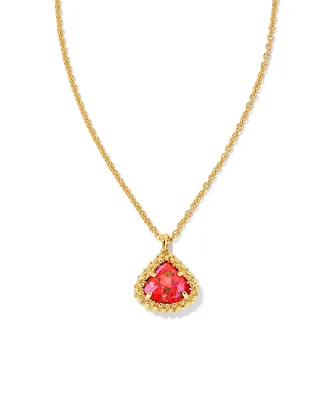 Framed Kendall Gold Short Pendant Necklace in Bronze Veined Red and Fuchsia Magnesite