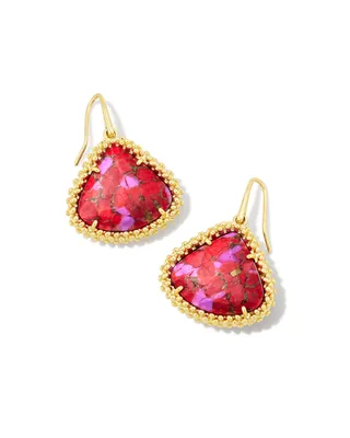 Framed Kendall Gold Large Drop Earrings in Bronze Veined Red and Fuchsia Magnesite