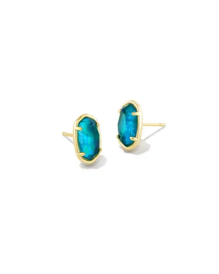 Grayson Gold Stone Stud Earrings in Teal Abalone