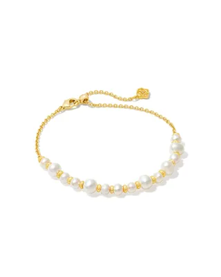 Jovie Gold Beaded Delicate Chain Bracelet in White Pearl