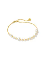 Jovie Gold Beaded Delicate Chain Bracelet in White Pearl