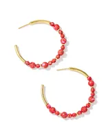 Jovie Gold Beaded Hoop Earrings in Bronze Veined Red and Fuchsia Magnesite