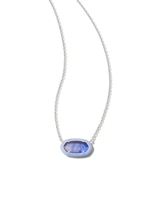 Elisa Silver Enamel Framed Short Pendant Necklace in Dark Lavender Ombre Illusion
