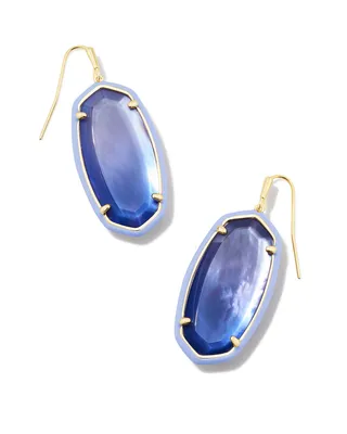 Elle Gold Enamel Framed Drop Earrings in Dark Lavender Ombre Illusion