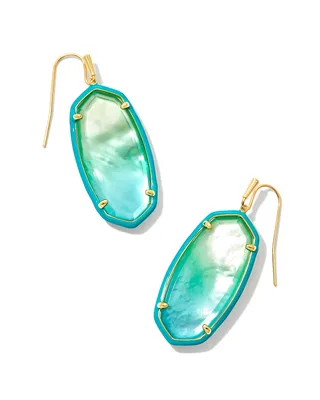 Elle Gold Enamel Framed Drop Earrings in Sea Green Ombre Illusion