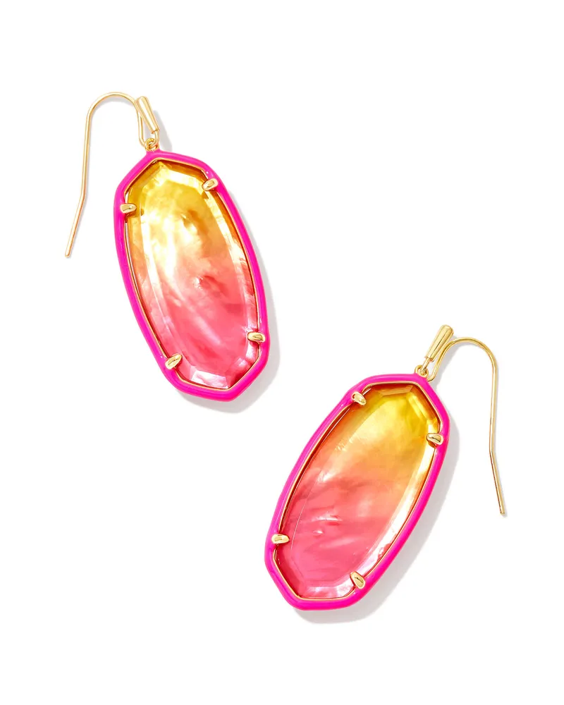 Elle Gold Enamel Framed Drop Earrings in Sunset Ombre Illusion