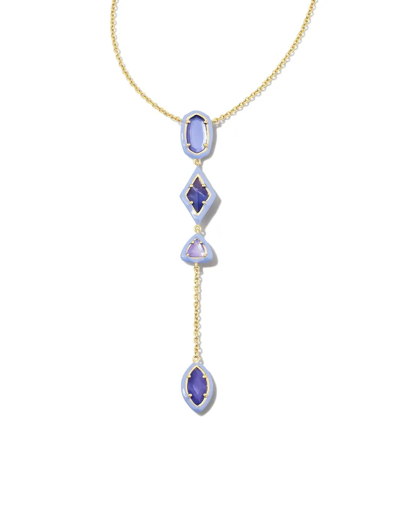 Greta Gold Y Necklace in Lavender Mix