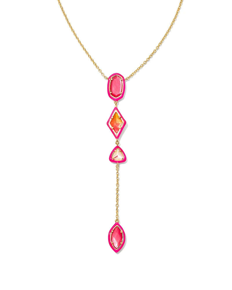 Greta Gold Y Necklace in Pink Mix