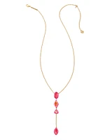 Greta Gold Y Necklace in Pink Mix