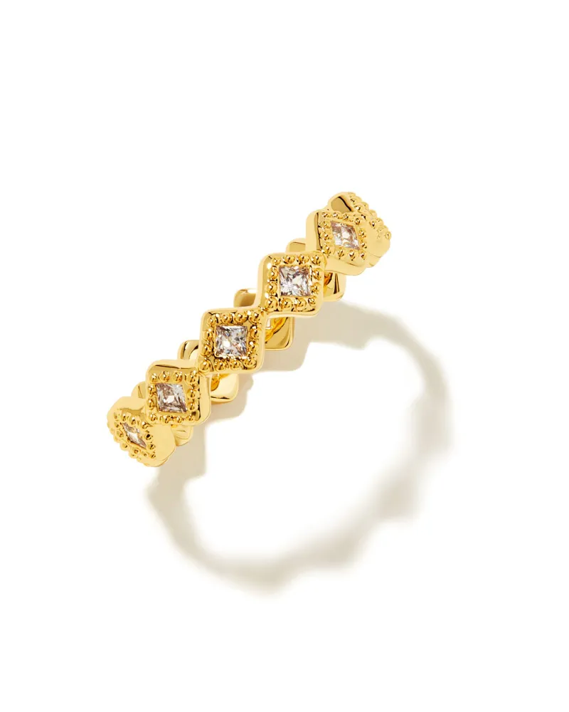 Kinsley Gold Band Ring White Crystal