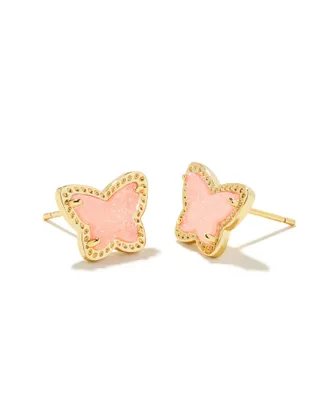 Lillia Gold Stud Earrings in Light Pink Drusy