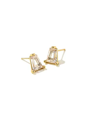 Blair Gold Stud Earrings in White Crystal