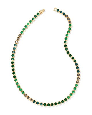 Carmen Gold Tennis Necklace in Emerald Mix