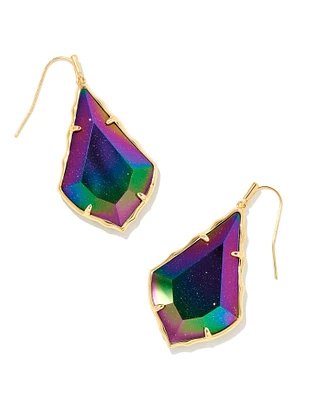 Faceted Alex Gold Drop Earrings in Iridescent Blue Goldstone