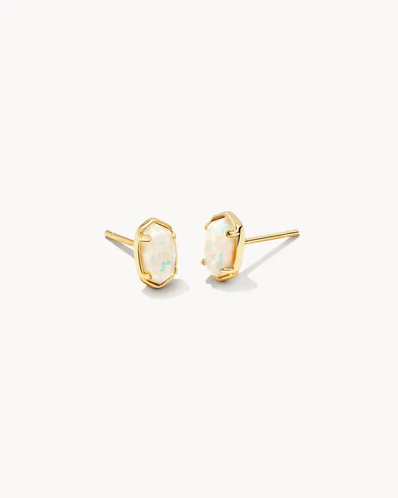 Emilie Gold Stud Earrings in White Kyocera Opal