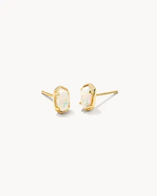 Emilie Gold Stud Earrings in White Kyocera Opal
