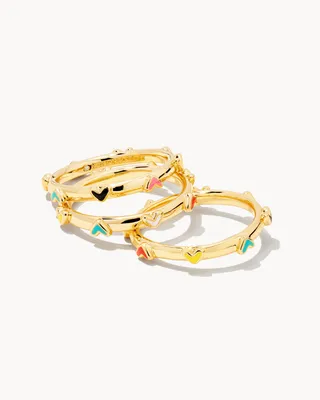 Haven Heart Gold Rings Set of 3 Multi Mix