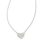 Ari Silver Pave Crystal Heart Necklace in White Crystal