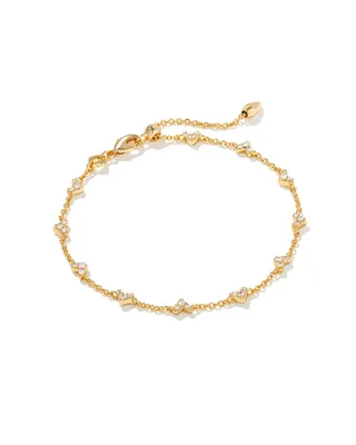 Haven Gold Crystal Heart Delicate Chain Bracelet in White Crystal