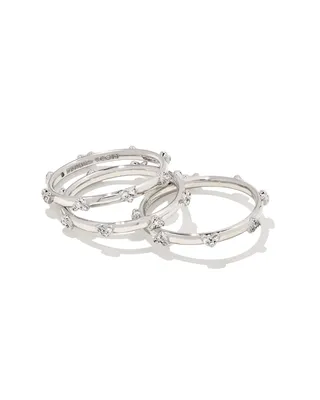 Haven Silver Crystal Heart Rings Set of 3 White