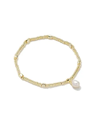 Lindsay Gold Stretch Bracelet in White Pearl
